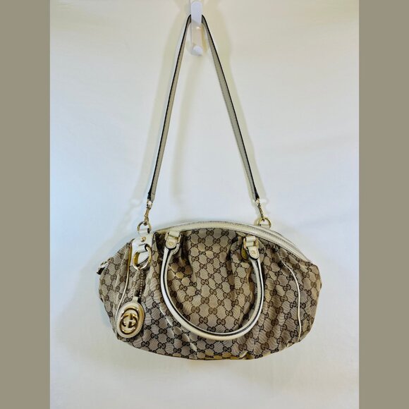 Tan Gucci GG Canvas Sukey Satchel Tote Bag - Picture 14 of 15